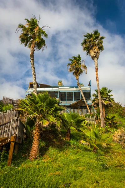 Palmen und Haus auf einer Klippe über dem Strand in Lagunenstrand, — Stockfoto
