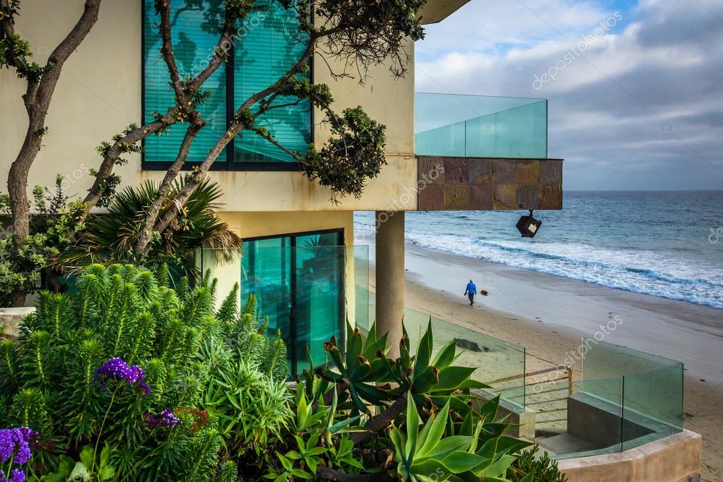 Modern oceanfront home in Laguna Beach, California. Stock Photo by