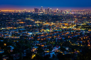 Downtown Los Angeles Skyline Griffith dan gece görünümü