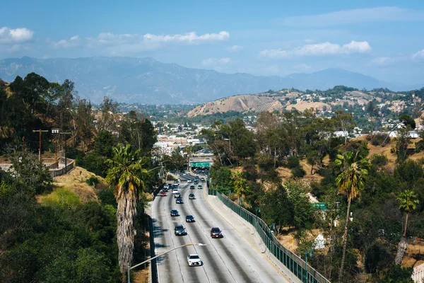 Vista de la autopista 110 desde el puente Park Row Drive, en Los A — Foto de Stock