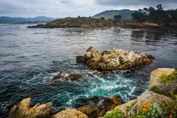 Sziklák és a hullámok a Csendes-óceán: Point Lobos-Stat — Stock Fotó