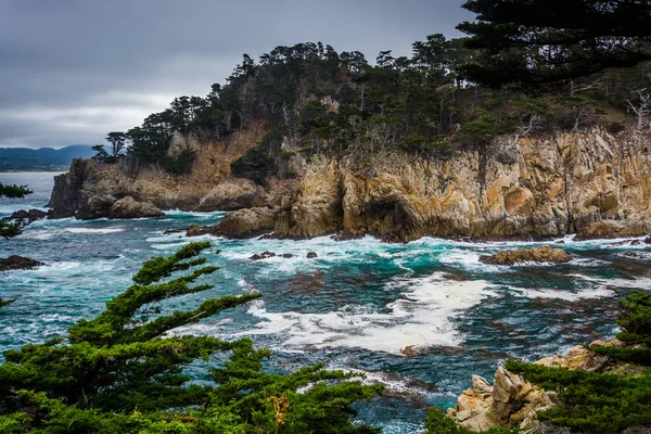Nézd a sziklás sziklák felett a Csendes-óceán: Point Lobos-Stat — Stock Fotó