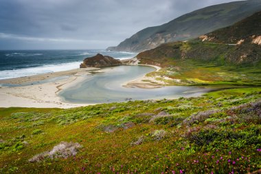 View of the Pacific Ocean and Big Sur River, in Big Sur, Califor clipart