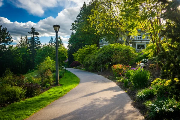 Jardins ao longo de uma passarela no Pittock Acres Park, em Portland, Oreg — Fotografia de Stock