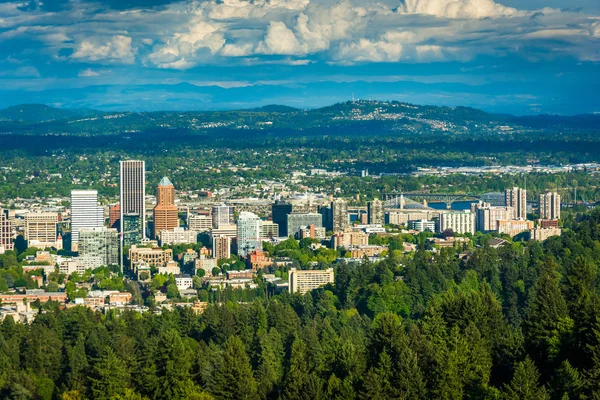 Vista do horizonte de Portland do Parque Pittock Acres, em Portlan — Fotografia de Stock