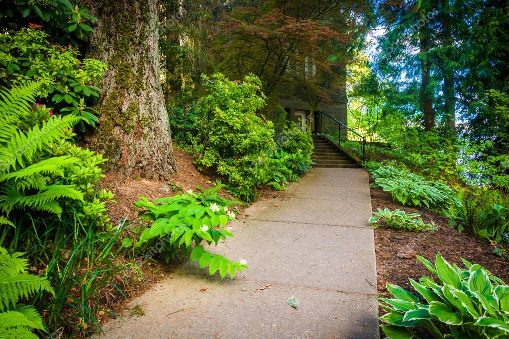 Gardens along a walkway outside the Pittock Mansion, in Portland