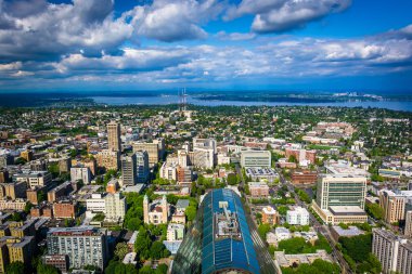 Şehir merkezinde ve Lake Washington, Seattle, Washington görünümü.