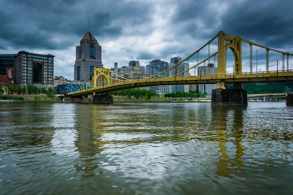 Lo skyline e Roberto Clemente Bridge, visti da Allegheny Lan — Foto Stock