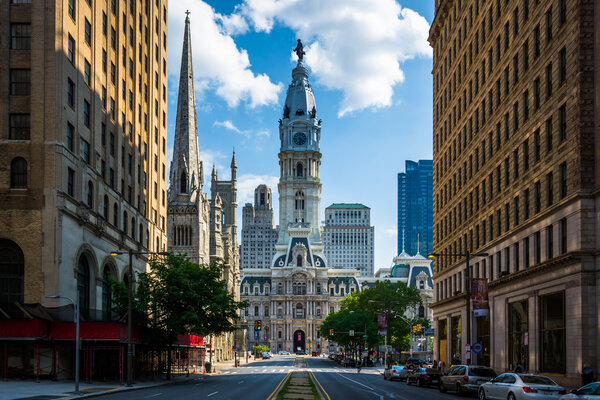 City Hall and Broad Street in Center City, Philadelphia, Pennsylvania.