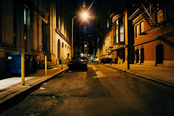 Moravian Street di notte, a Center City, Philadelphia, Pennsylv — Foto Stock