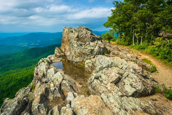Utsikt över Blue Ridge Mountains från lite stenig Man Mountain, — Stockfoto