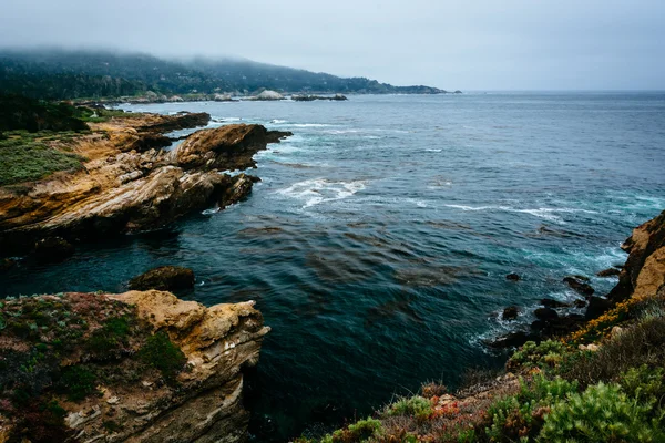 Widok na skaliste wybrzeża Pacyfiku, w Point Lobos stan naturalny Re — Zdjęcie stockowe