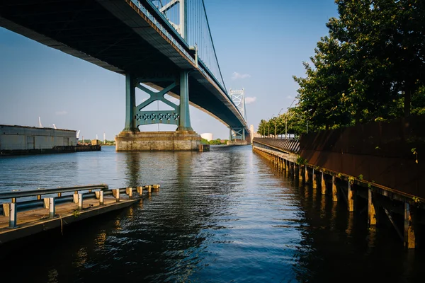 The Benjamin Franklin Bridge and Race Street Pier, in Philadelph — ストック写真