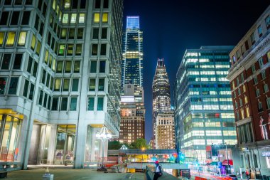 Modern buildings at night, in Center City, Philadelphia, Pennsyl