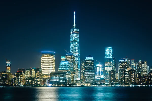 Widok na dolnym Manhattanie w nocy, od wymiany płac — Zdjęcie stockowe