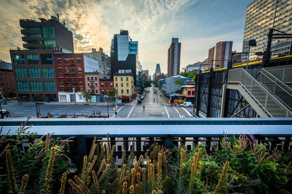 Widok na budynki w Chelsea od The High Line, na Manhattanie, N — Zdjęcie stockowe