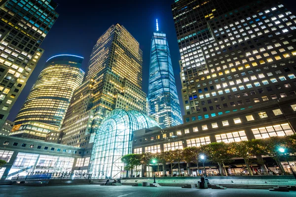 1 World Trade Center and buildings in Battery Park City at night