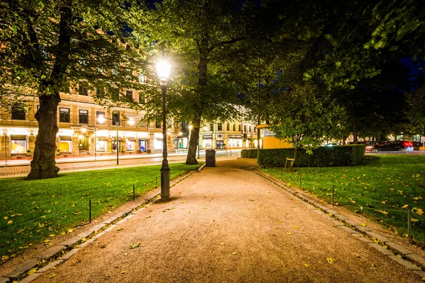Passeio noturno no Parque Esplanadi, em Helsínquia, Finlândia . — Fotografia de Stock