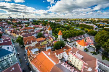Tallinn St Olaf's kilise kulesinde eski şehirden görünümü,