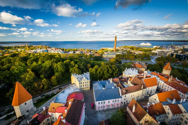 Uitzicht op de oude stad en de Baltische zee van St. Olaf Kerk T — Stockfoto