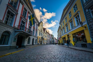 Gün batımında, Pikk Old Town, Tallinn, Estonya.