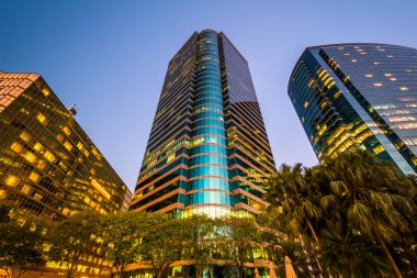 Kowloon, tatlım, alacakaranlıkta, Tsim Sha Tsui, modern gökdelenler