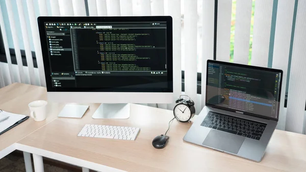 Businesskonzept Ein Blick Auf Den Modernen Arbeitsplatz Mit Computer Laptop — Stockfoto