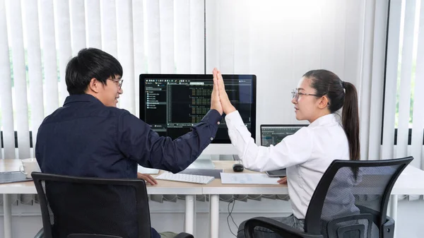 Collaboration Business Team Success Concept Businessman Businesswoman Giving High Five — Stock Photo, Image