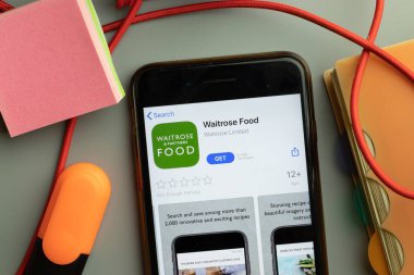 New York, ABD - 7 Kasım 2020: Waitrose Food uygulama mağazası logosu telefon ekranında, Illustrative Editorial.