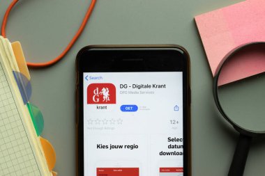 New York, ABD - 26 Ekim 2020: Telefon ekranında DG Digitale Krant mobil uygulama logosu, İllüstrasyon Editörü.
