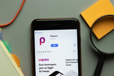 New York, ABD - 26 Ekim 2020: Papara mobil uygulama logosu telefon ekranında, İllüstrasyon Editörü.