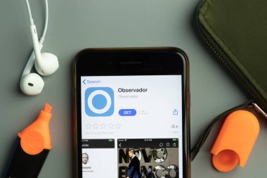 New York, USA - 26 October 2020: Observador mobile app icon logo on phone screen close-up, Illustrative Editorial.