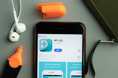 New York, USA - 26 October 2020: MY LUZ mobile app icon logo on phone screen close-up, Illustrative Editorial.
