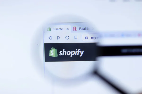 New York Usa Вересня 2020 Сайт Компанії Shopify Закритим Логотипом — стокове фото