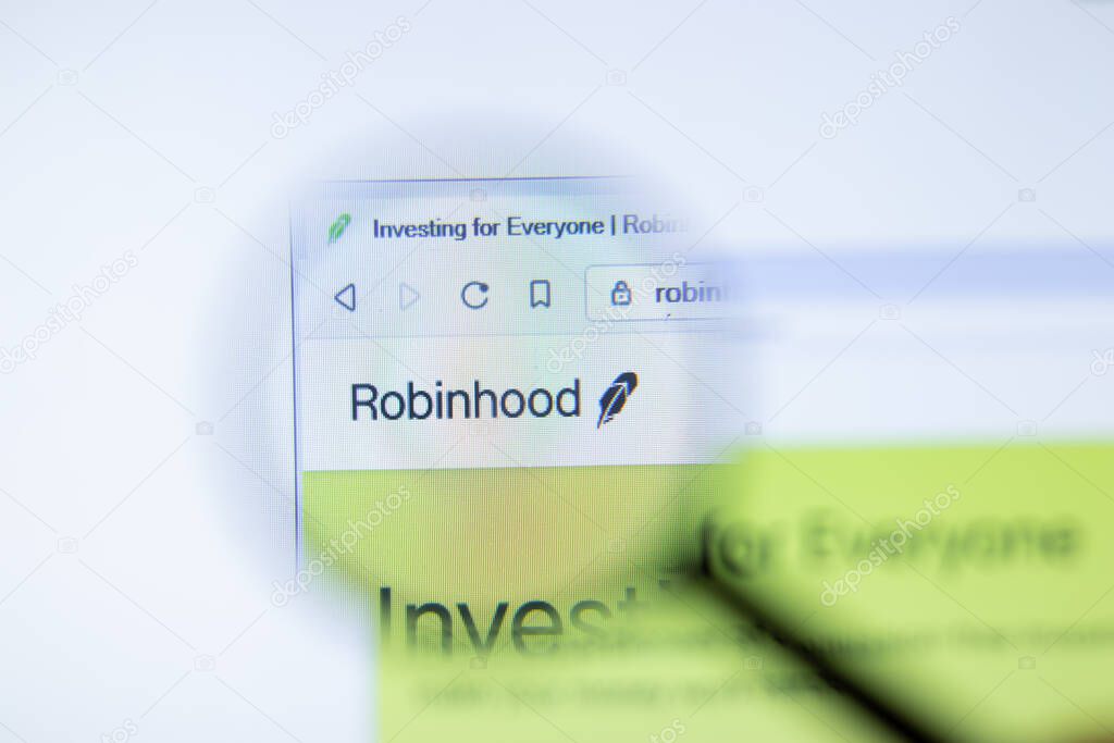 New York, USA - 29 September 2020: Robinhood robinhood.com company website with logo close up, Illustrative Editorial.