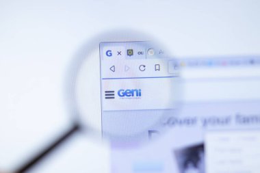 New York, ABD - 29 Eylül 2020: GENi geni.com şirketi web sitesi logosu yakın plan, Illustrative Editorial.