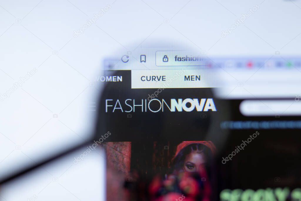 New York, USA - 29 September 2020: FashionNova fashionnova.com company website with logo close up, Illustrative Editorial.