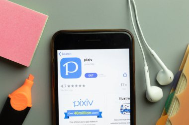 New York, ABD - 1 Aralık 2020: telefon ekranında pixiv mobil uygulama simgesi, Illustrative Editorial.
