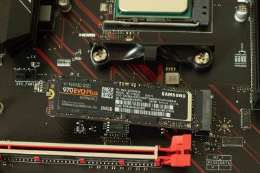 Moskova, Rusya - 5 Aralık 2020: Samsung V-Nand SSD EVO 970 Plus NVMe M.2 250 GB, Illustrative Editorial.