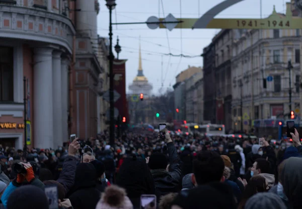 Sankt Petersburg Ryssland Januari 2021 Protestmarsch Ryssland Polisen Och Folk — Stockfoto