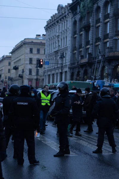 San Petersburgo Rusia Enero 2021 Protesta Rusia Policía Gente Calle — Foto de Stock
