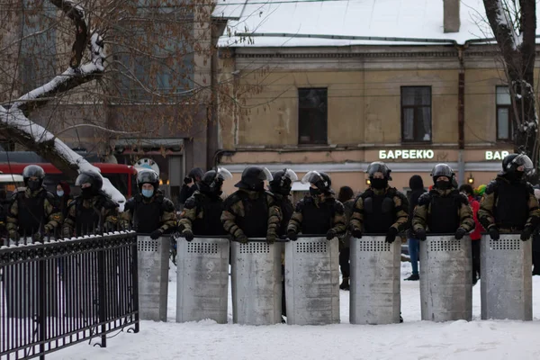 Saint Pétersbourg Russie Janvier 2021 Ligne Police Émeute Dans Rue — Photo