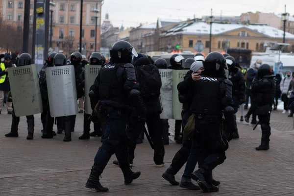 Saint Pétersbourg Russie Janvier 2021 Arrestation Une Femme Dans Rue — Photo