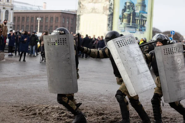 Saint Pétersbourg Russie Janvier 2021 Police Émeute Avec Boucliers Russie — Photo