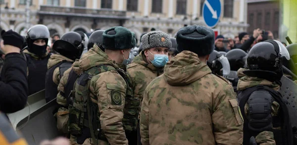 Αγία Πετρούπολη Ρωσία Ιανουαρίου 2021 Αστυνομικό Πλήθος Διαμαρτυρία Ενδεικτικό Editorial — Φωτογραφία Αρχείου