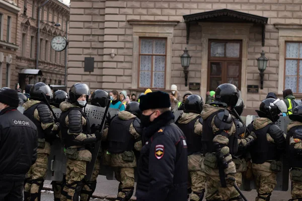Saint Pétersbourg Russie Janvier 2021 Escouade Force Militaire Dans Rue — Photo
