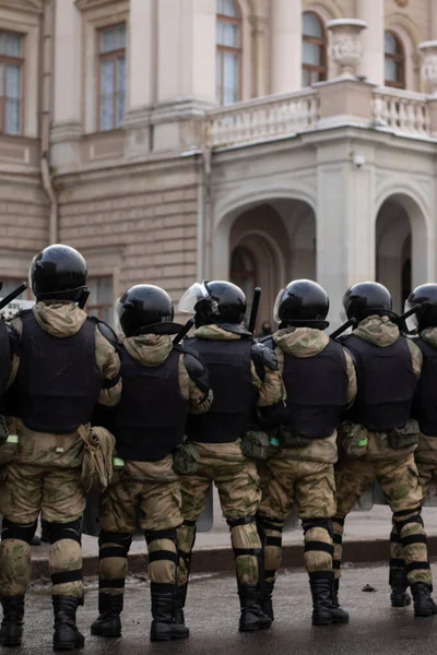 San Petersburgo Rusia Enero 2021 Escuadrón Fuerzas Militares Calle Protesta — Foto de Stock