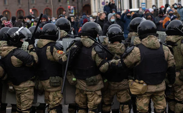 Saint Pétersbourg Russie Janvier 2021 Police Armée Dans Rue Escouade — Photo