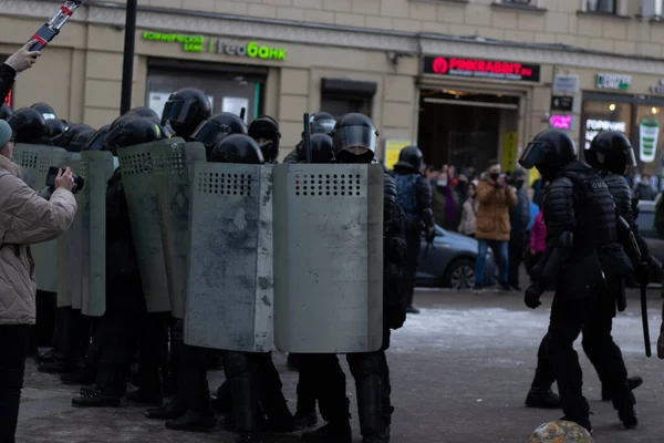 Saint Pétersbourg Russie Janvier 2021 Force Police Armée Dans Rue — Photo