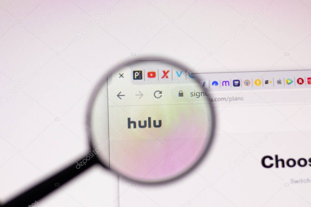 Los Angeles, USA - 1 February 2021: Hulu website page. Hulu.com logo on display screen, Illustrative Editorial